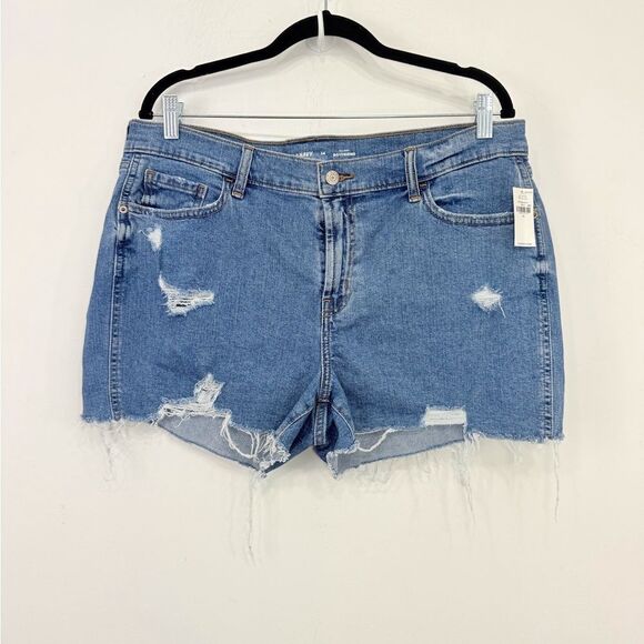 Old Navy Blue Mid Rise Boyfriend Factory Distressed Cotton Denim Shorts NEW - Picture 2 of 16